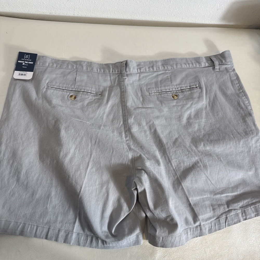 George Mens 50 NEW Gray Above the Knee Utility Stretch Chino Shorts 7" Inseam